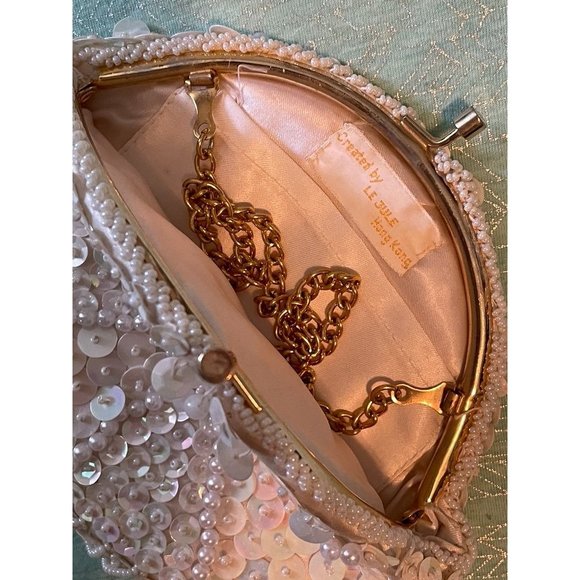 Antique white beaded sequin & pearl evening purse Le Jule - Picture 15 of 16
